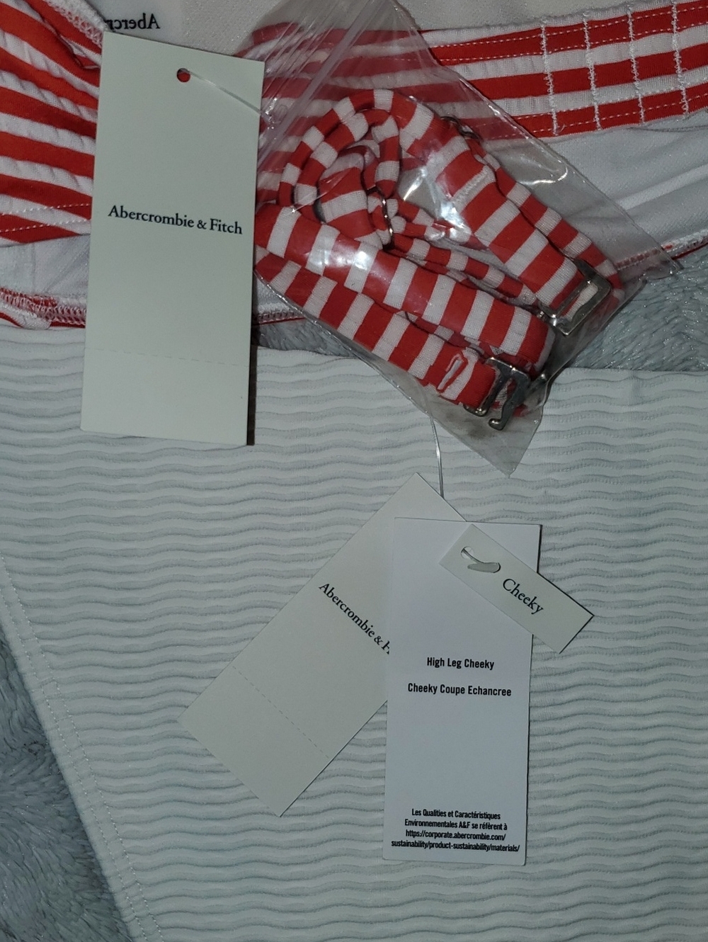 NWT Abercrombie & Fitch Striped Bikini Top with Solid White Bottom Size XL - Picture 3 of 12